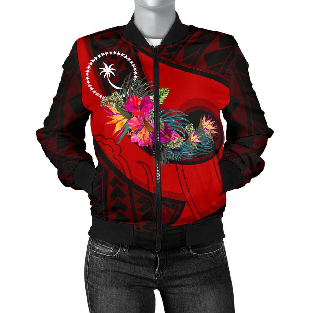 Chuuk Sp - Polynesian Hook And Hibiscus Bomber Jacket (Red) Red Unisex - Polynesian Pride