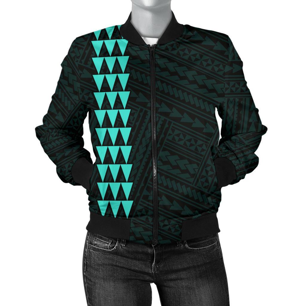 Hawaii Kakau Polynesian Anchor Women's Bomber Jacket - Turquoise Turquoise - Polynesian Pride