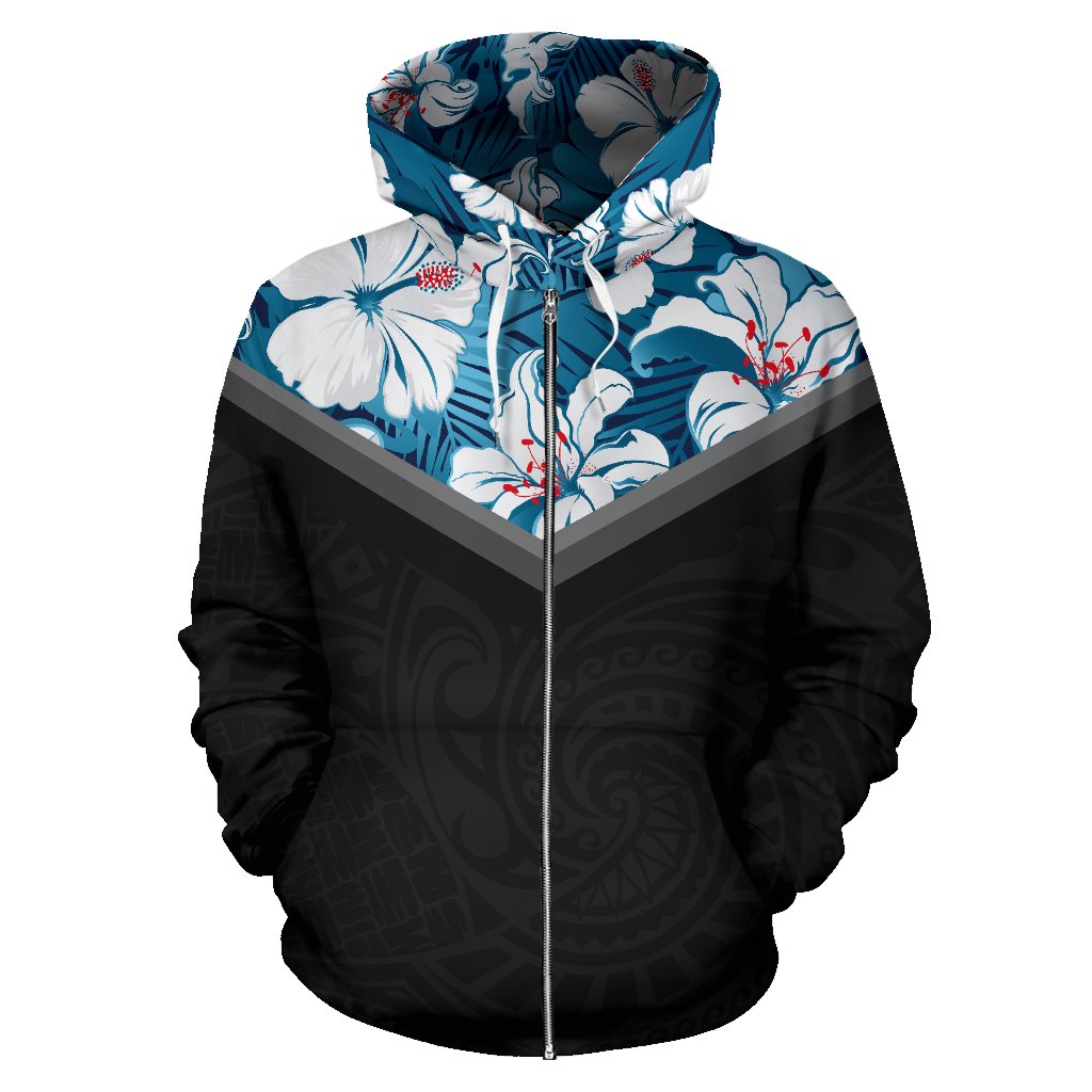 Hawaii Vintage Pattern Zip up Hoodie Youth Blue Hibiscus - Polynesian Pride