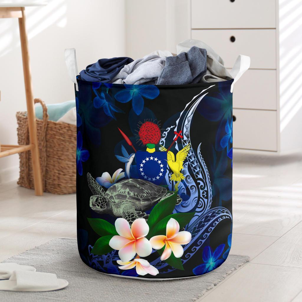 Cook Islands Polynesian Laundry Basket - Turtle With Plumeria Flowers One Style One Size Blue - Polynesian Pride