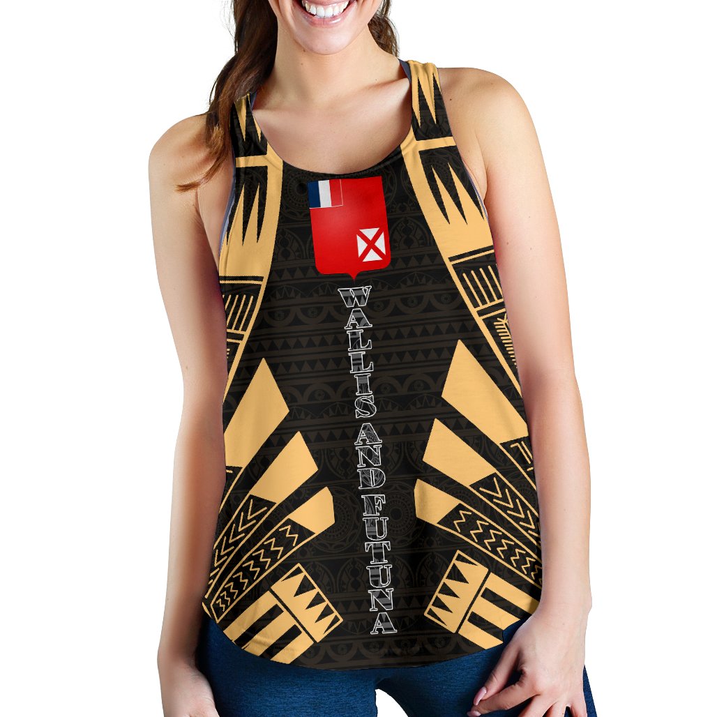 Wallis And Futuna Women Racerback Tank - Polynesian Tattoo Gold Gold - Polynesian Pride