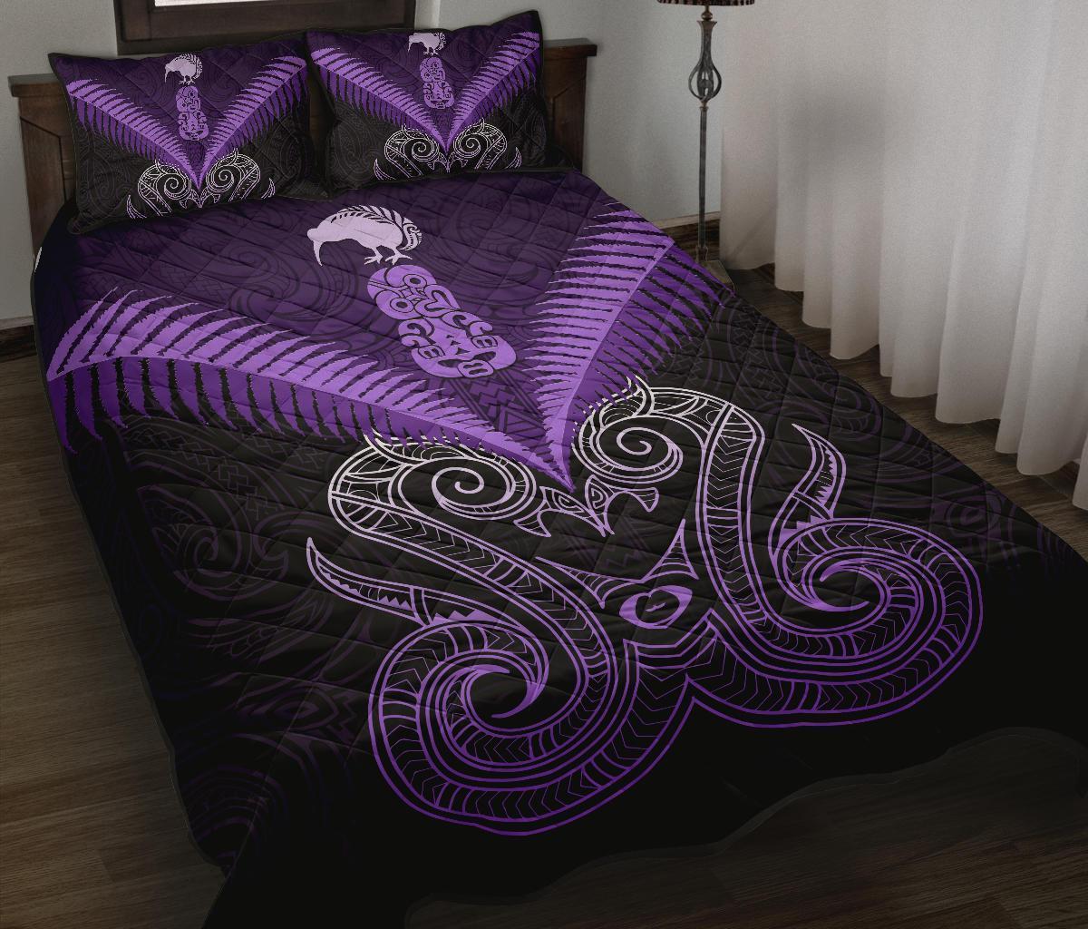 Maori Manaia New Zealand Quilt Bed Set Purple Purple - Polynesian Pride