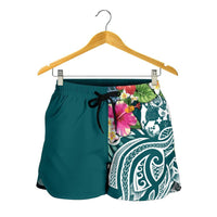 Tonga Polynesian Women's Shorts - Summer Plumeria (Turquoise) - Polynesian Pride