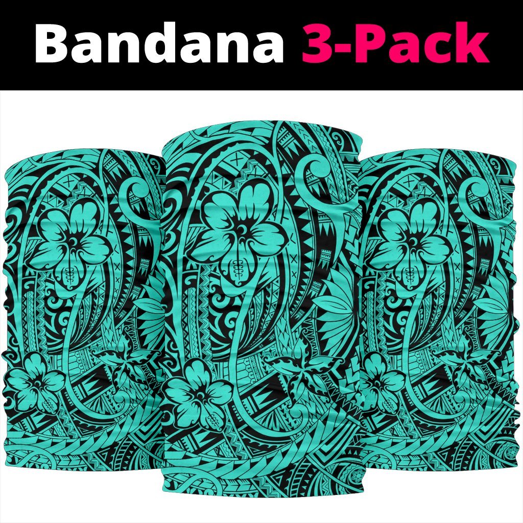 Polynesian Flower Tattoo Turquoise Unisex Bandana One Size Blue - Polynesian Pride