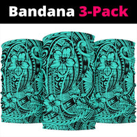Polynesian Flower Tattoo Turquoise Unisex Bandana One Size Blue - Polynesian Pride