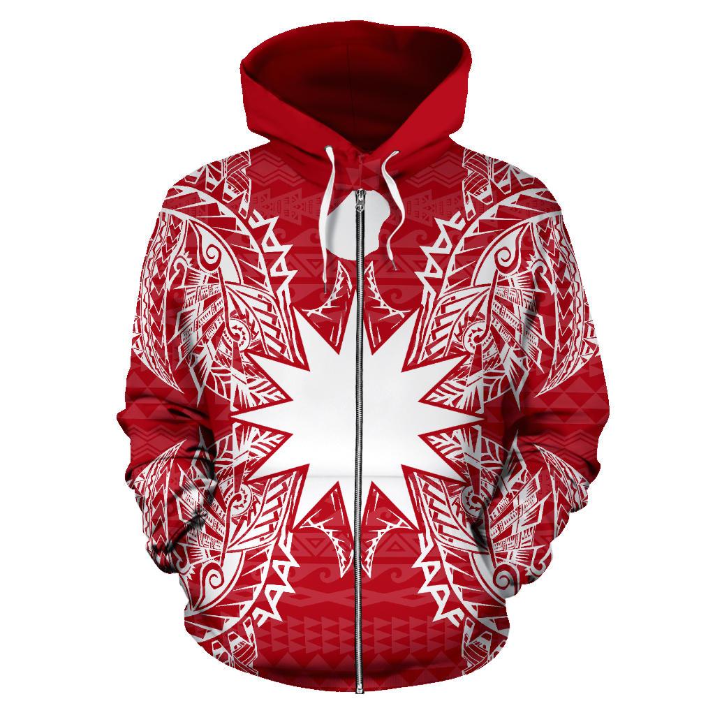 Nauru Polynesian All Over Zip up Hoodie Map Red White - Polynesian Pride