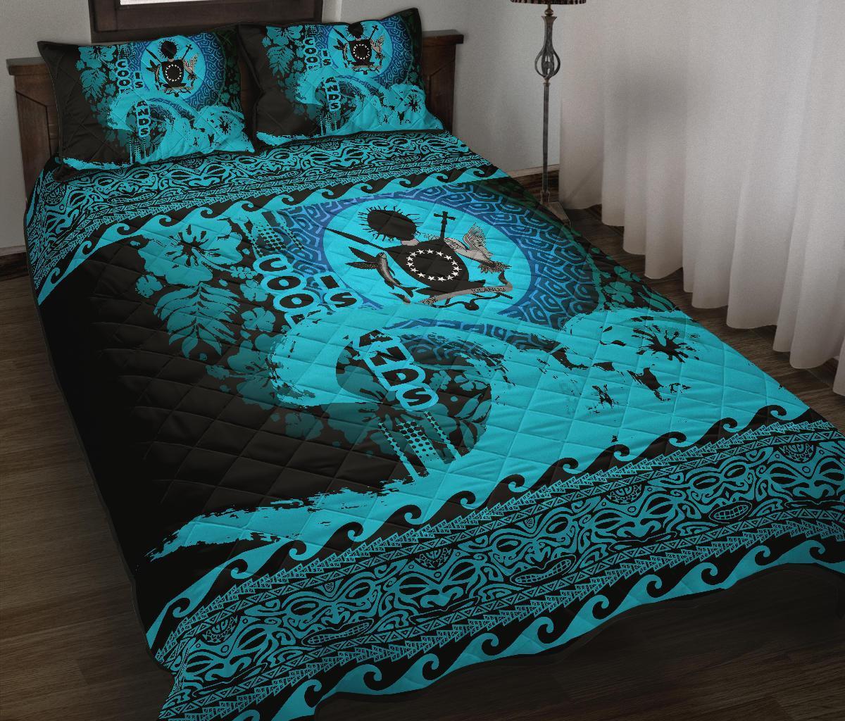 Cook Island Quilt Bed Sets Wave Navy Black - Polynesian Pride