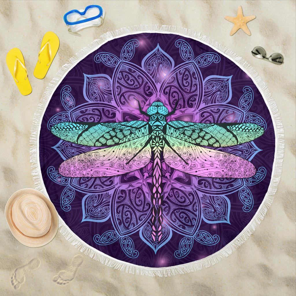 Maori Mandala Dragonfly Beach Blanket Beach Blanket Purple - Polynesian Pride