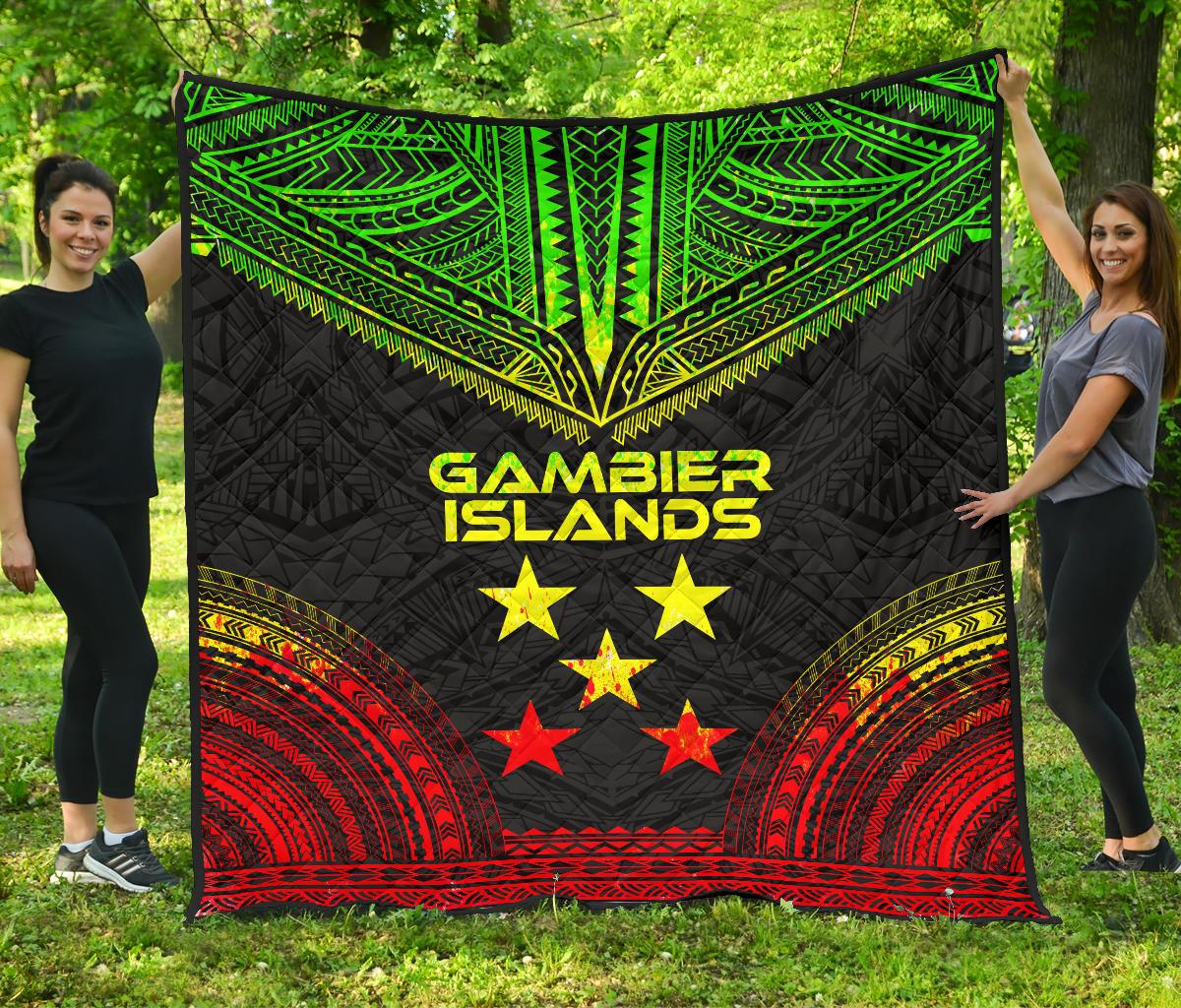 Gambier Islands Premium Quilt - Gambier Islands Flag Polynesian Chief Reggae Version - Polynesian Pride