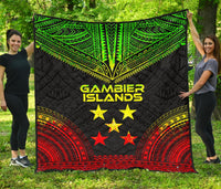 Gambier Islands Premium Quilt - Gambier Islands Flag Polynesian Chief Reggae Version - Polynesian Pride