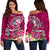 Guam Custom Personalised Women's Off Shoulder Sweater - Turtle Plumeria (Pink) - Polynesian Pride