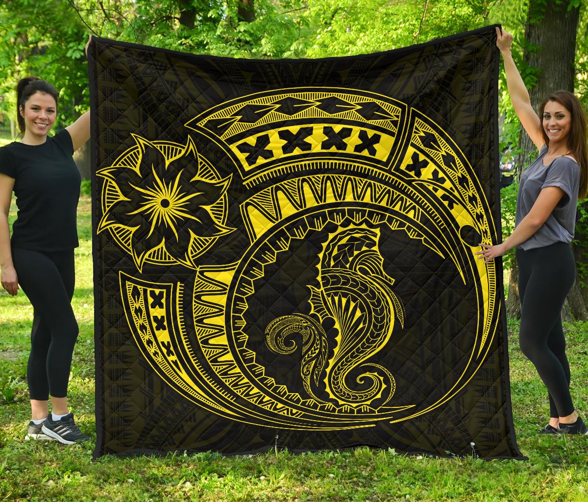 Polynesian Quilt - Polynesian Yellow Seahorse Tattoo Yellow - Polynesian Pride