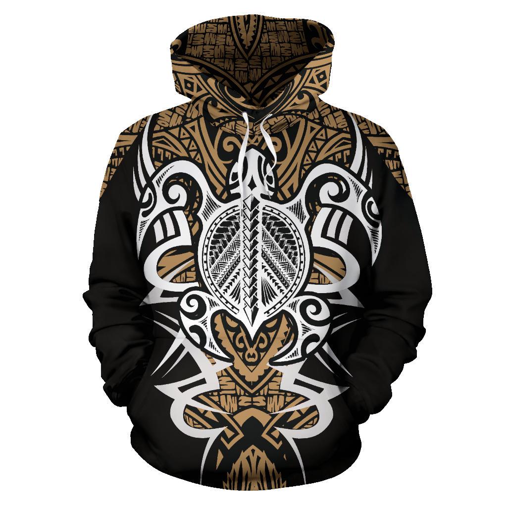 Hawaii Turtle Tribal Golden Hoodie Armor Style - Polynesian Pride