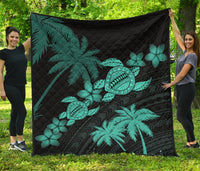 Hawaii Turtle Plumeria Coconut Tree Polynesian Premium Quilt - Turquoise Turquoise - Polynesian Pride