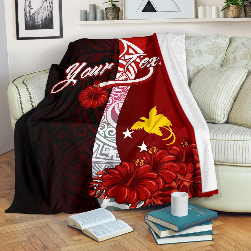 Papua New Guinea Polynesian Custom Personalised Premium Blanket - Coat Of Arm With Hibiscus White - Polynesian Pride