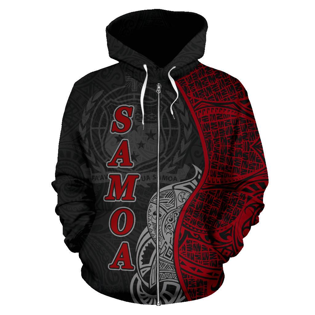 Samoa Polynesian Zip up Hoodie Coconut Tree Red - Polynesian Pride