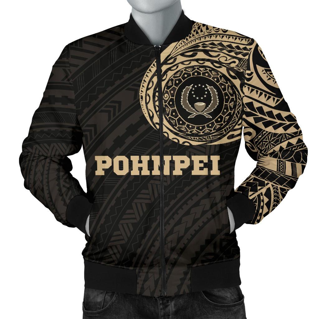 Pohnpei Micronesia Tattoo Men's Bomber Jacket Black - Polynesian Pride