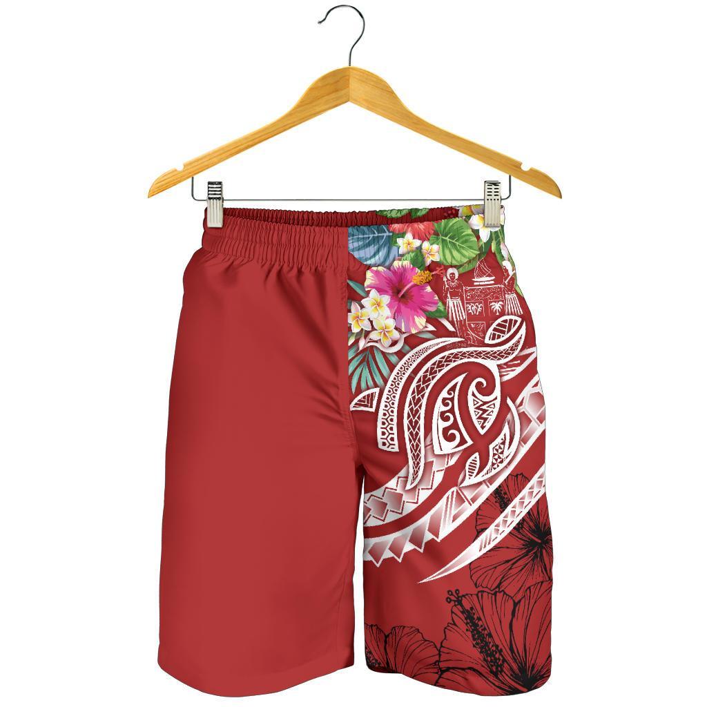 Fiji Polynesian Men's Shorts - Summer Plumeria (Red) - Polynesian Pride