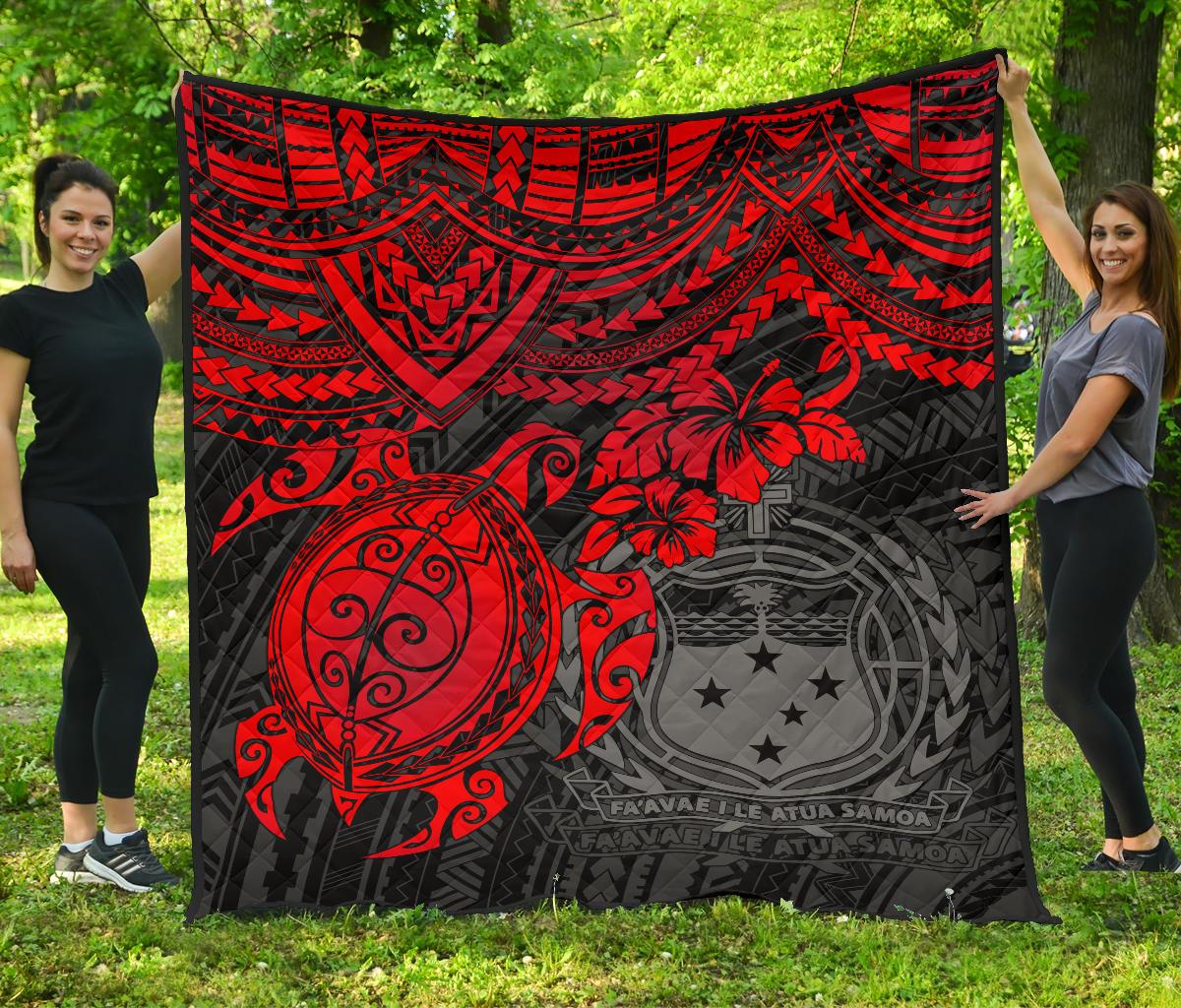 Samoa Polynesian Premium Quilt - Samoa Coat Of Arms & Red Turtle Hibiscus - Polynesian Pride