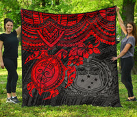 Samoa Polynesian Premium Quilt - Samoa Coat Of Arms & Red Turtle Hibiscus - Polynesian Pride