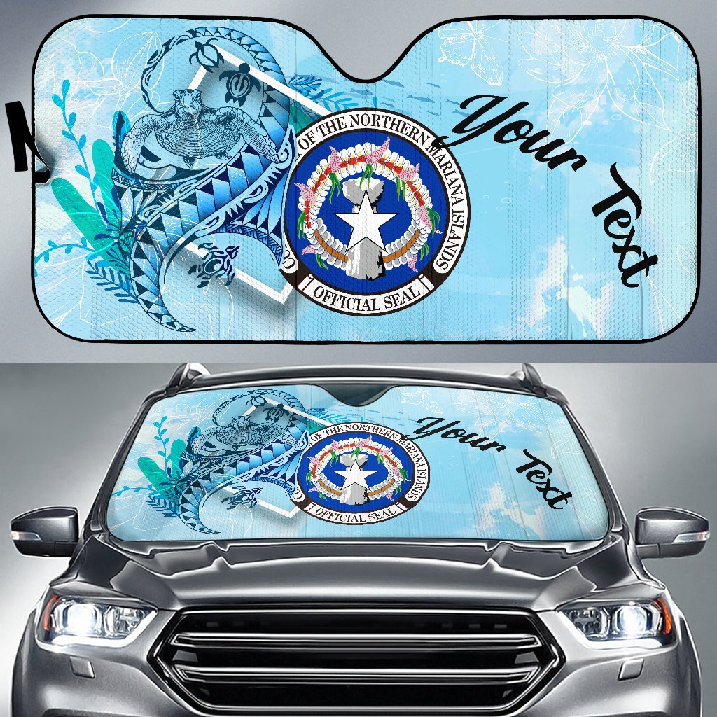 Northern Mariana Islands Auto Sun Shades - Custom Personalised Polynesian Turtle Under The Sea Auto Sun Shade - Northern Mariana Islands Universal Fit Blue - Polynesian Pride
