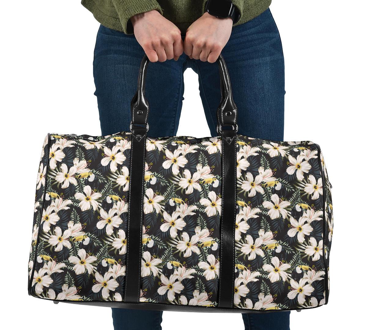 Tropical Toucans Hibiscus Palm Leaves Hawaii Travel Bag Travel Bag One size Black - Polynesian Pride