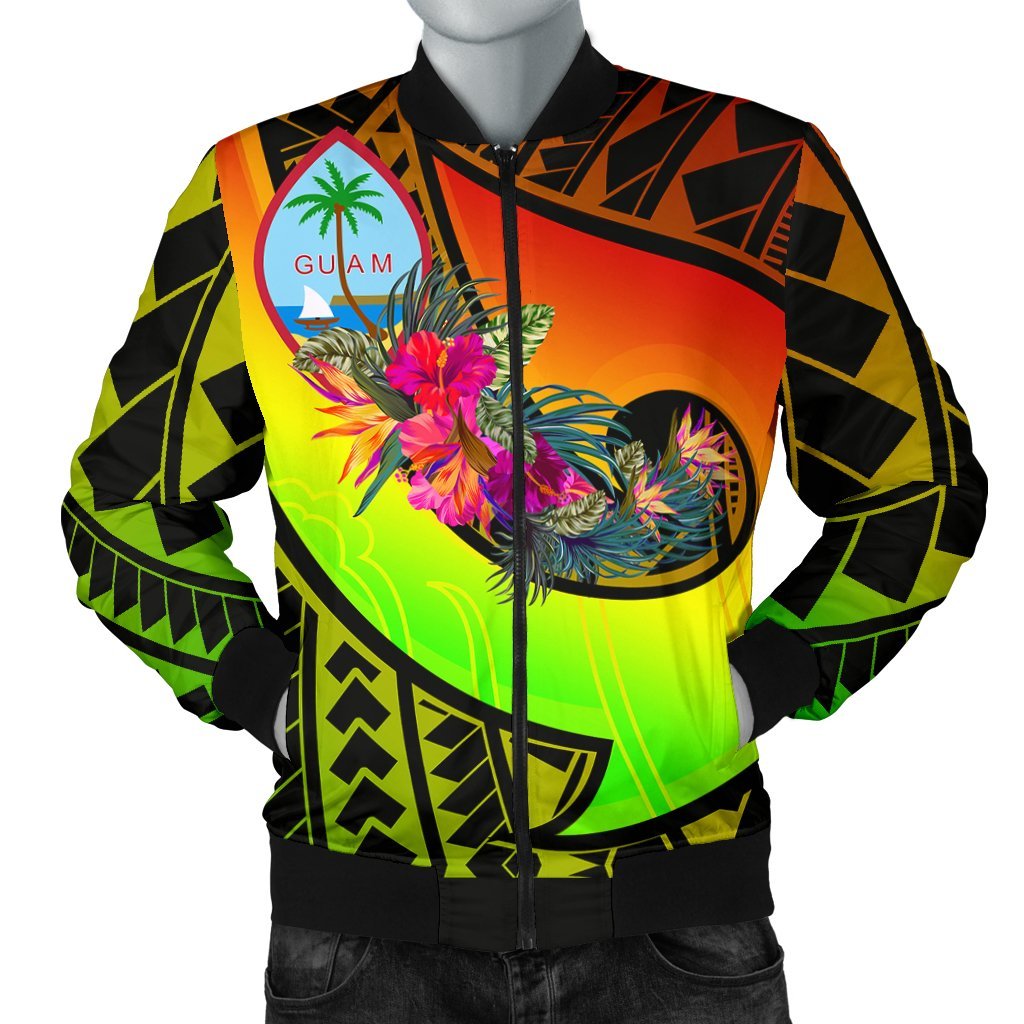 Guam Men's Bomber Jacket - Polynesian Hook And Hibiscus (Raggae) Raggae - Polynesian Pride