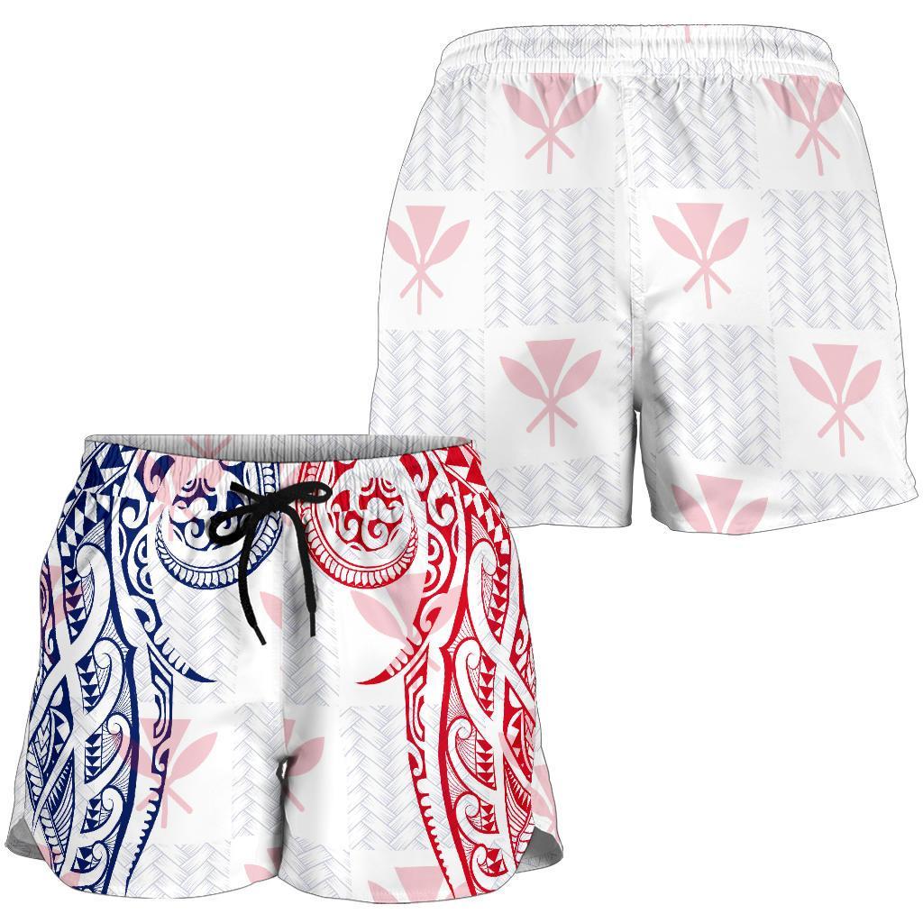 Hawaiian Kanaka Women's Shorts Flag Nation Demodern White AH Women White - Polynesian Pride