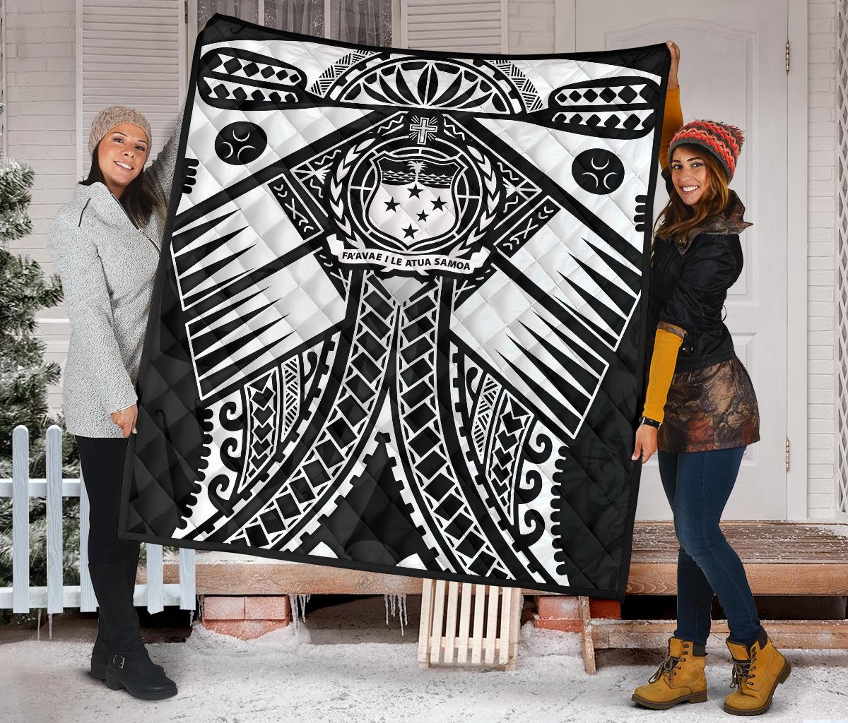 Samoa Polynesian Premium Quilt - Samoa White Seal with Polynesian Tattoo - Polynesian Pride