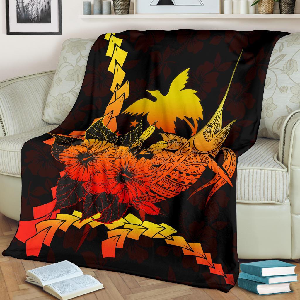 Papua New Guinea Polynesian Premium Blanket - Swordfish With Hibiscus - Polynesian Pride