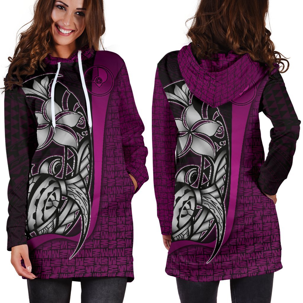 Yap Micronesian Women's Hoodie Dress Blackberry - Turtle With Hook - Polynesian Pride