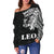 Sun In Leo Zodiac Women Off Shoulder Sweater Polynesian Tattoo Simple - White - Polynesian Pride