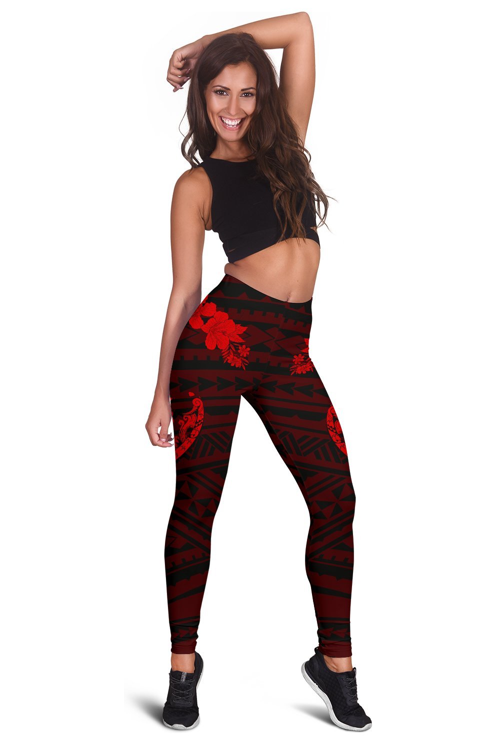 Hawaii Hibiscus Banzai Surfing Women's Legging Red - Polynesian Pride