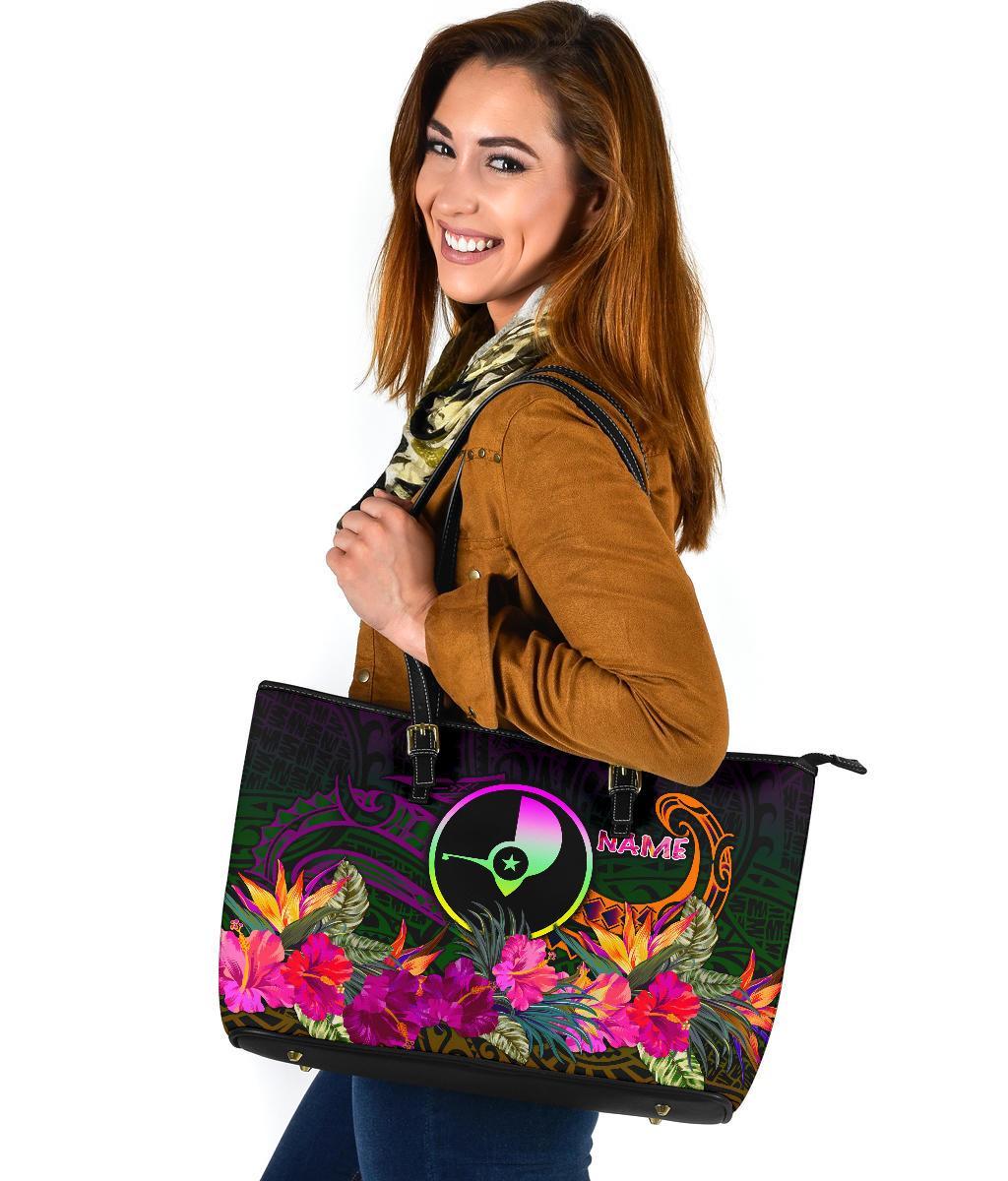 YAP Personalised Large Leather Tote Bag - Summer Hibiscus - Polynesian Pride