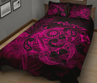 Hawaii Turtle Map Hibiscus Polynesian Pink Quilt Bed Set - Polynesian Pride