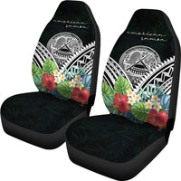 American Samoa Car Seat Covers - American Samoa Coat of Arms & Polynesian Tropical Flowers White - Polynesian Pride