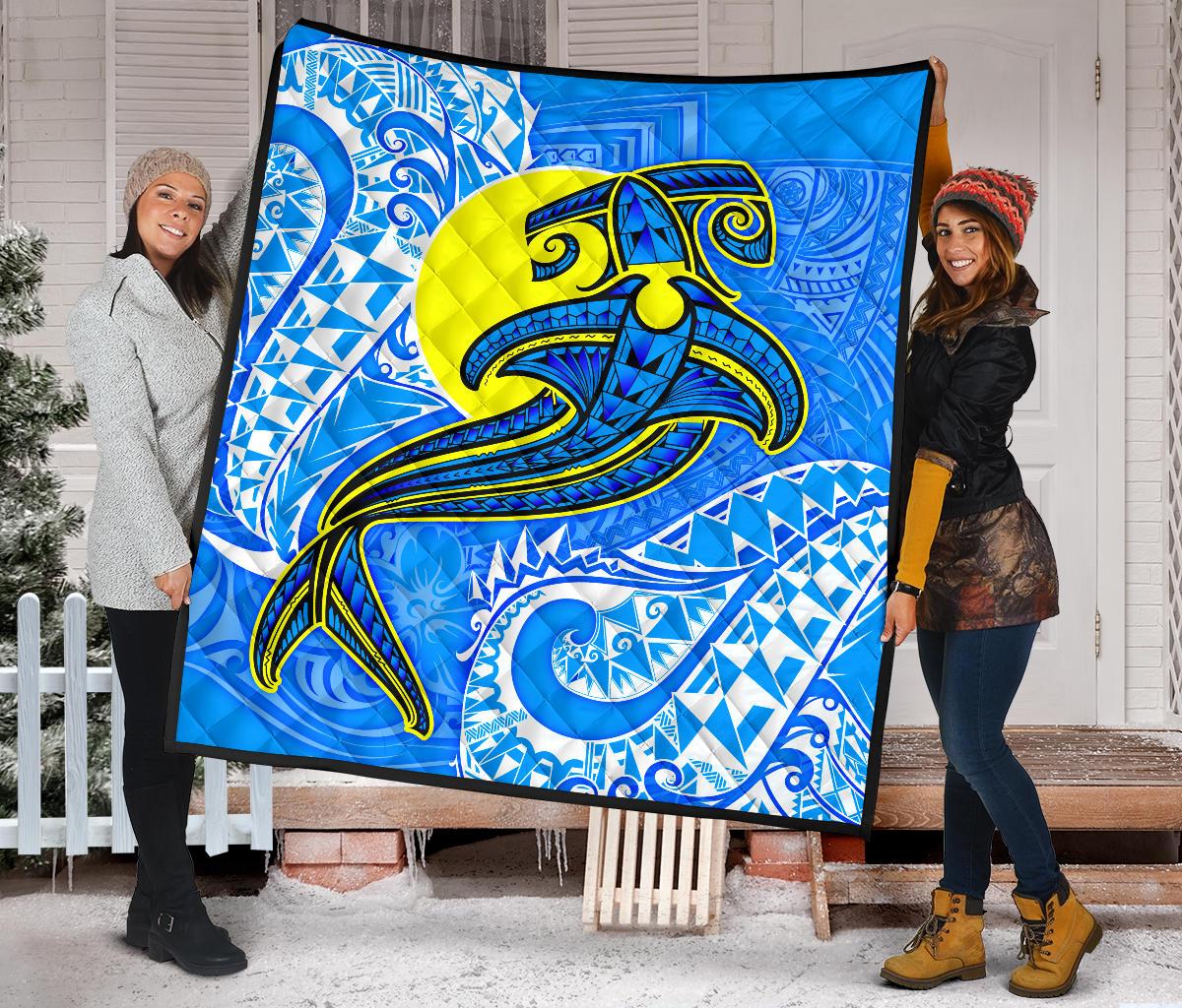 Palau Polynesian Premium Quilt - Palau Flag with Polynesian Tattoo - Polynesian Pride
