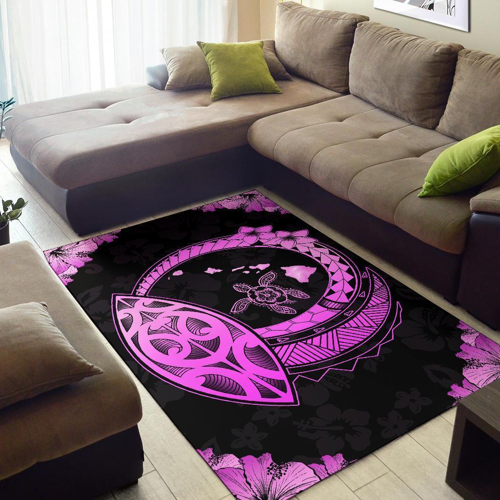 Hawaii Turtle Hibiscus Corner Map Polynesian Area Rug AH - Polynesian Pride