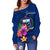 Samoa Polynesian Women's Off Shoulder Sweater - Floral With Seal Blue - Polynesian Pride