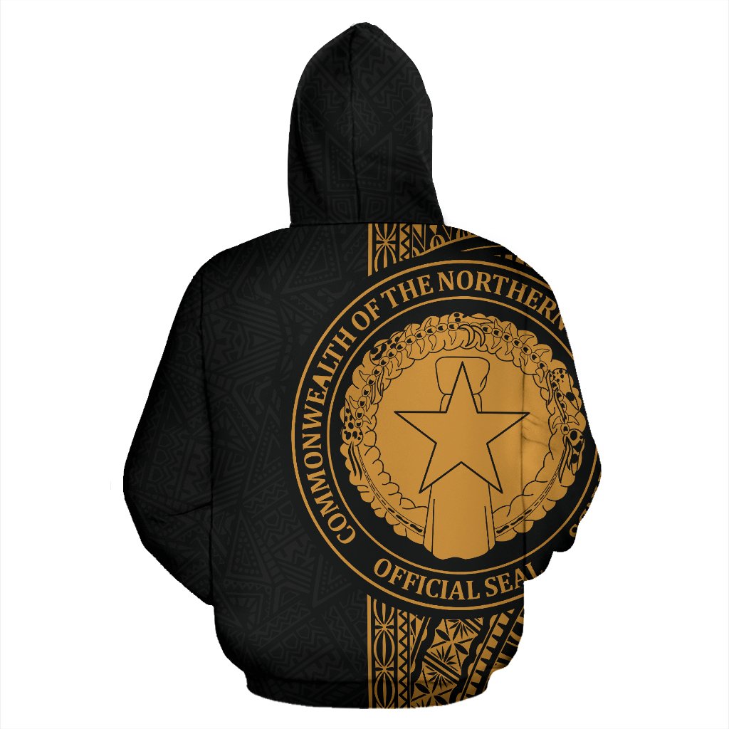 Northern Mariana Islands Polynesian All Over Hoodie Gold Line - Polynesian Pride
