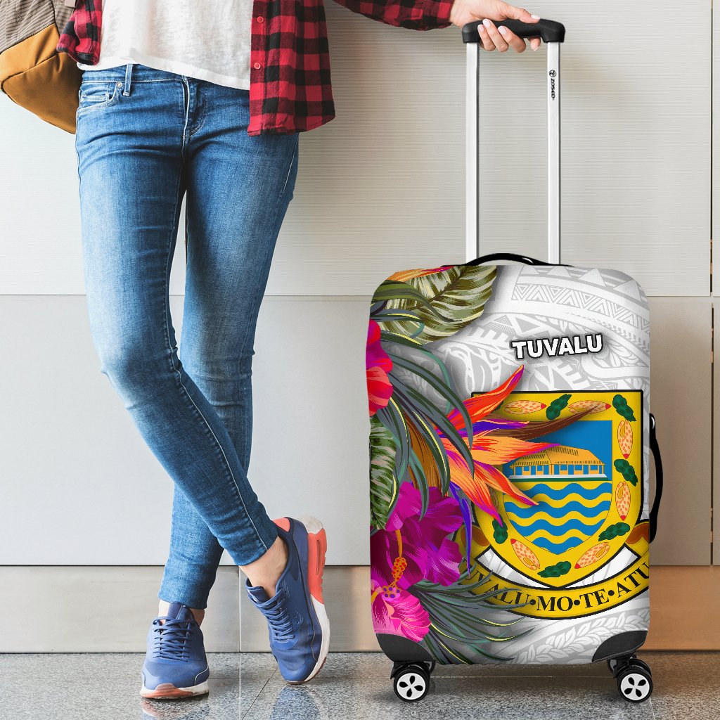 Tuvalu Luggage Covers Polynesian Hibiscus White Pattern - Polynesian Pride
