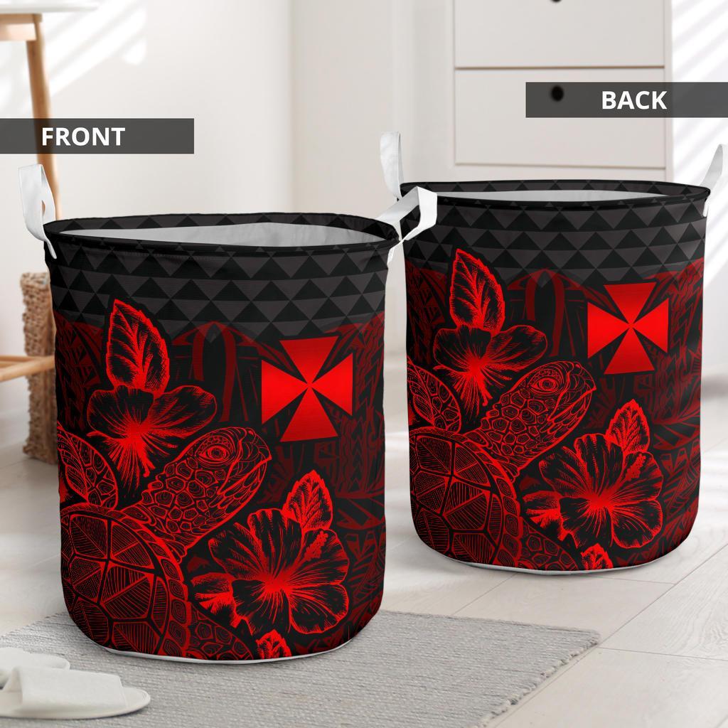 Wallis And Futuna Laundry Basket - Polynesian Turtle Hibiscus Red - Polynesian Pride