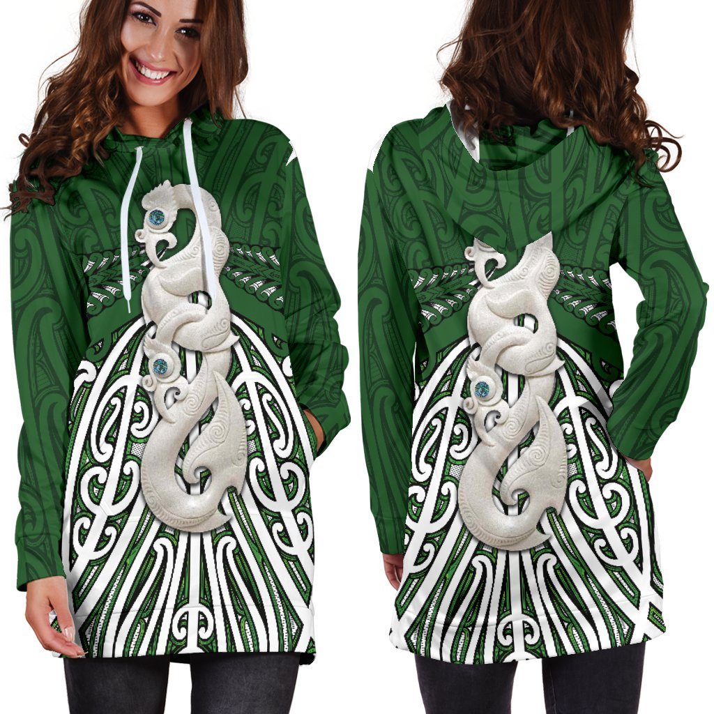 Maori Moko Tattoo Hoodie Dress, Manaia Pounamu - Polynesian Pride