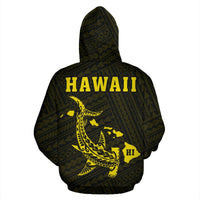 Polynesian Kakau Hammerhead Shark Map of Hawaii Hoodie Yellow - Polynesian Pride