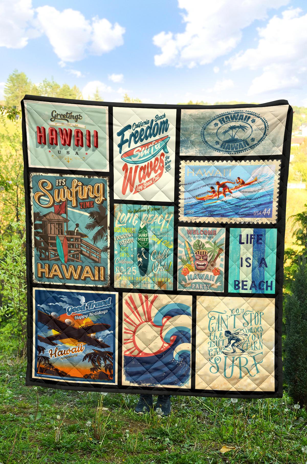 Hawaii Culture Vintage Premium Quilt Blue Blue - Polynesian Pride