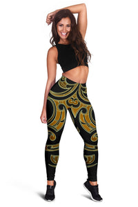 Hawaii Tribal Polynesian Women's Leggings - Gold - Juno Style - AH - Polynesian Pride
