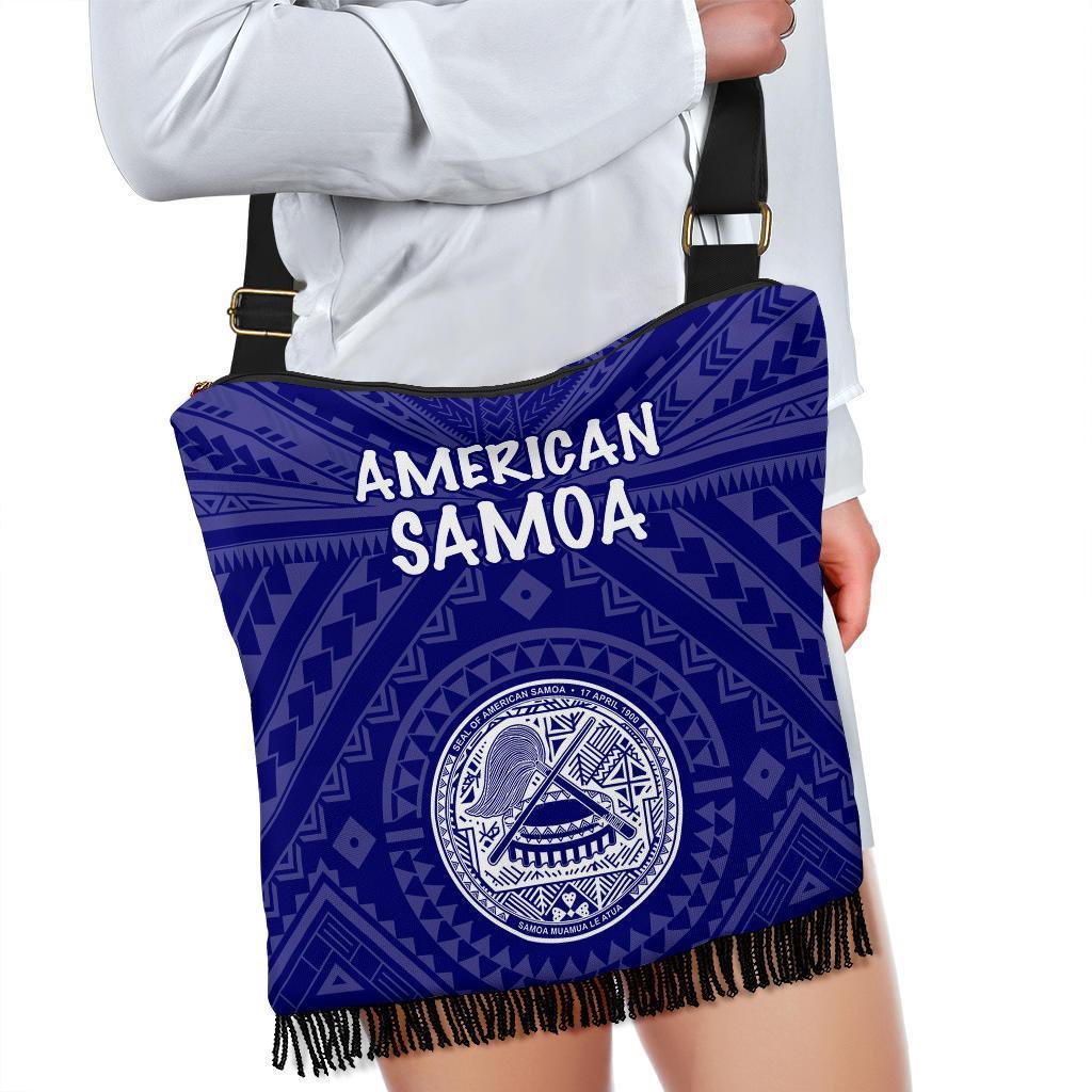 American Samoa Crossbody Boho Handbag - Seal In Polynesian Tattoo Style ( Blue) - Polynesian Pride