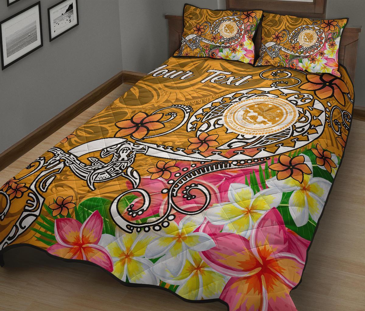 FSM Custom Personalised Quilt Bed Set - Turtle Plumeria (Gold) - Polynesian Pride