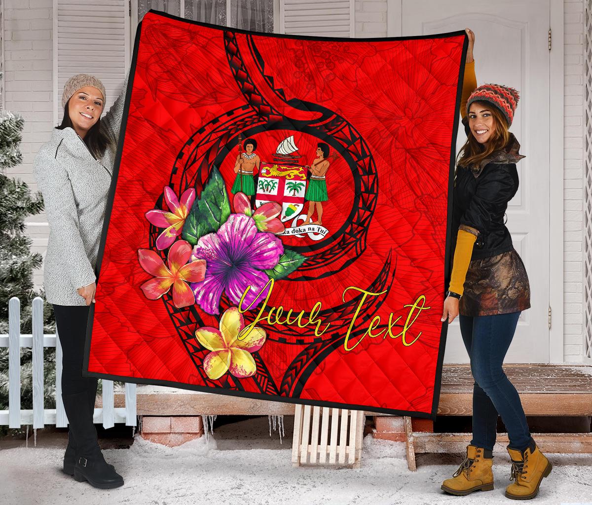 Fiji Polynesian Custom Personalised Premium Quilt - Floral With Seal Red - Polynesian Pride