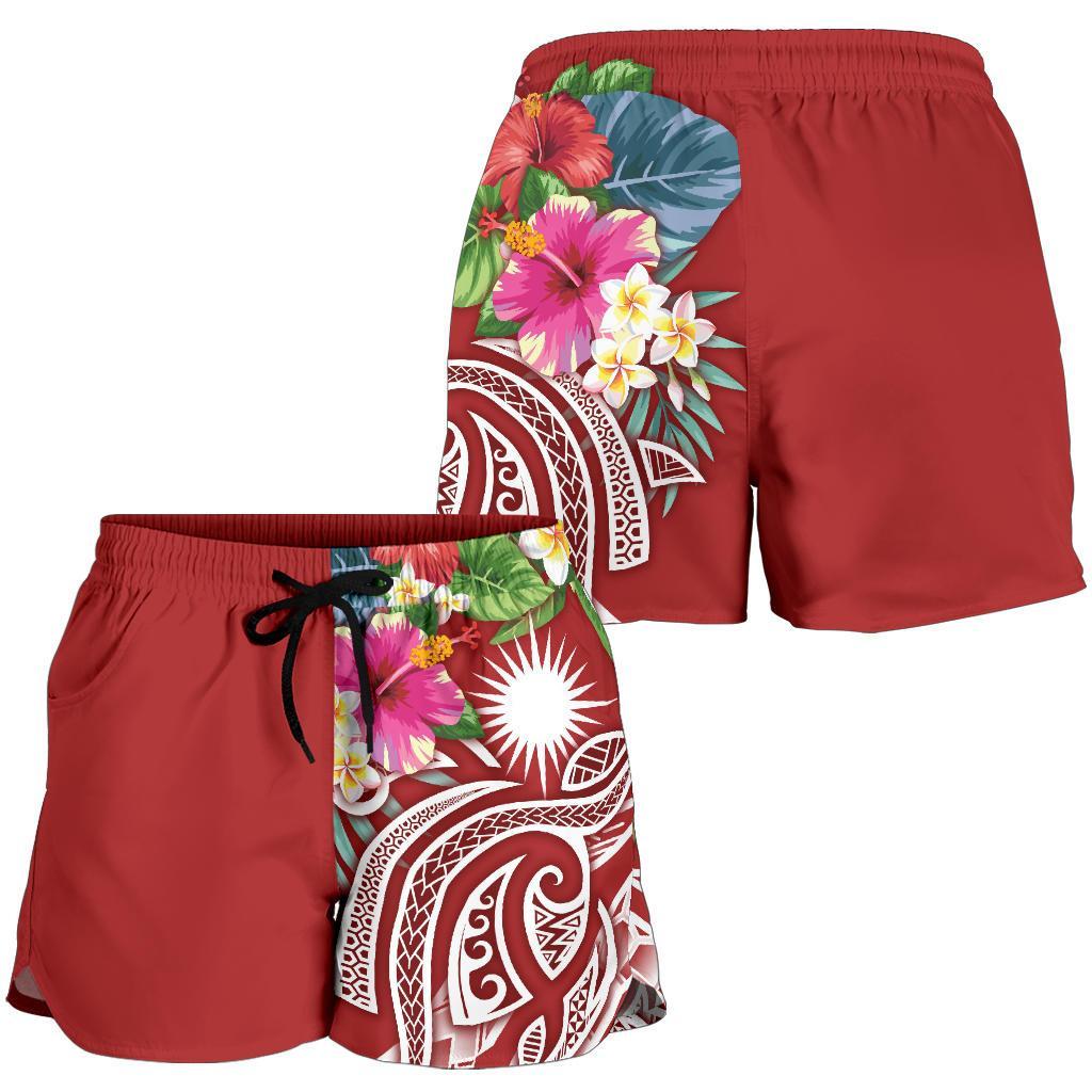 Marshall Islands Polynesian Women's Shorts - Summer Plumeria (Red) - Polynesian Pride